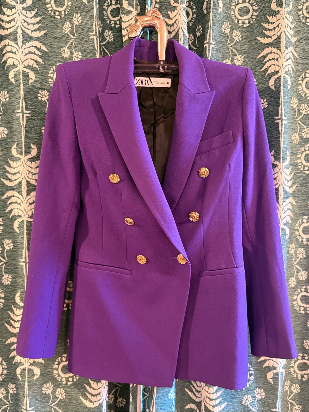 ZARA Purple Double-Breasted Blazer Gold Buttons Sz XS - Picture 11 of 14